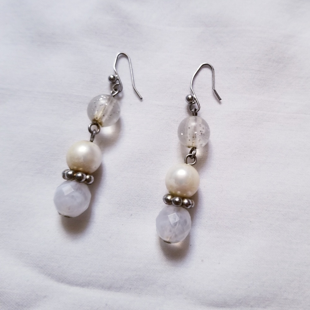 Clear Pearls Dropped Earrings